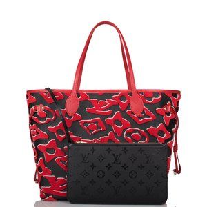 Louis Vuitton x UF Black and Red Tufted Monogram Neverfull MM